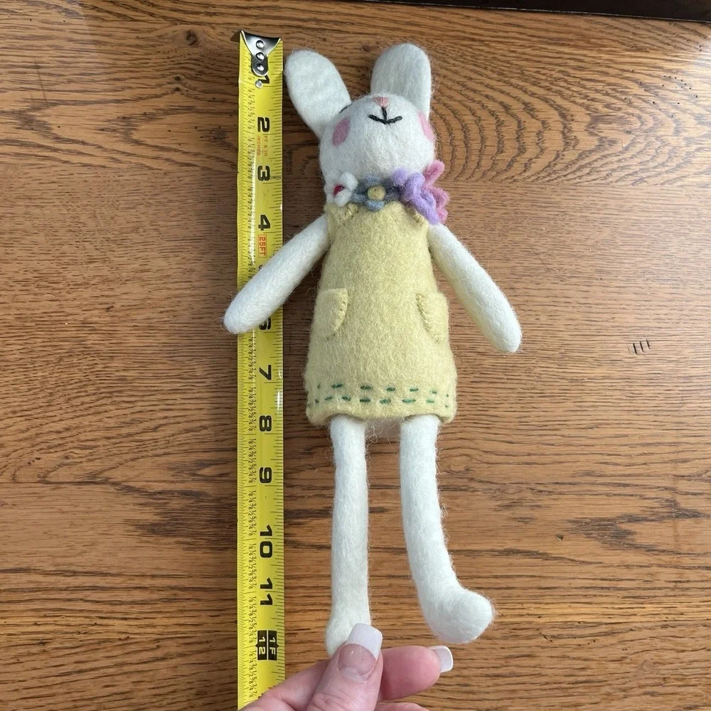 Artist Handmade Needle Felted Bunny Rabbit Girl Yellow Dress Flowers Easter Gift